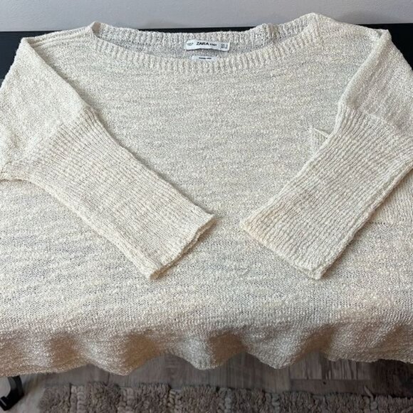 Zara Knit Women’s Size Small Italian Yarn Sweater Beige Oversized Short Sleeve - Picture 7 of 10